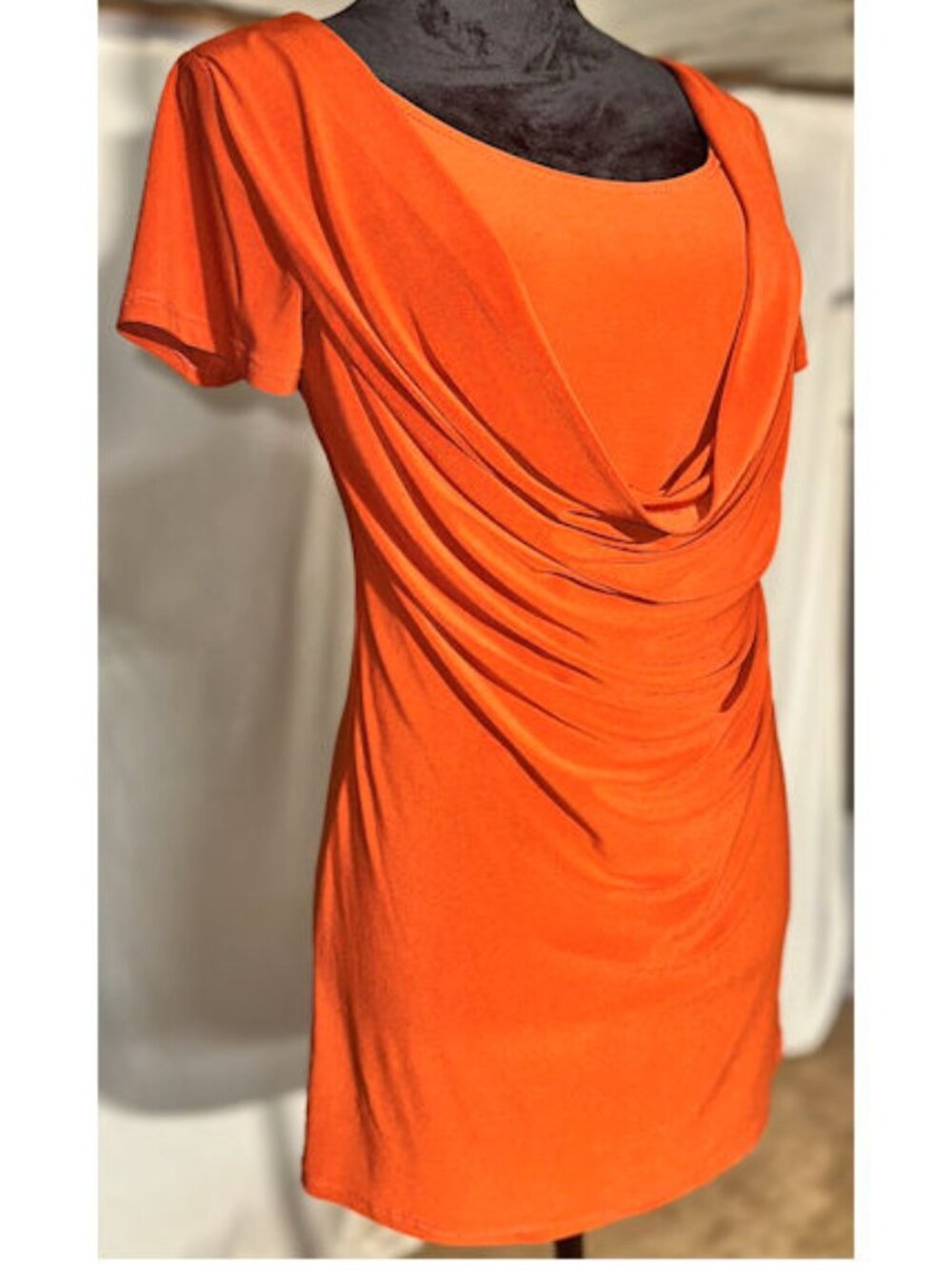 Jason Maxwell Orange Top, Layered Scoop Neckline, Medium